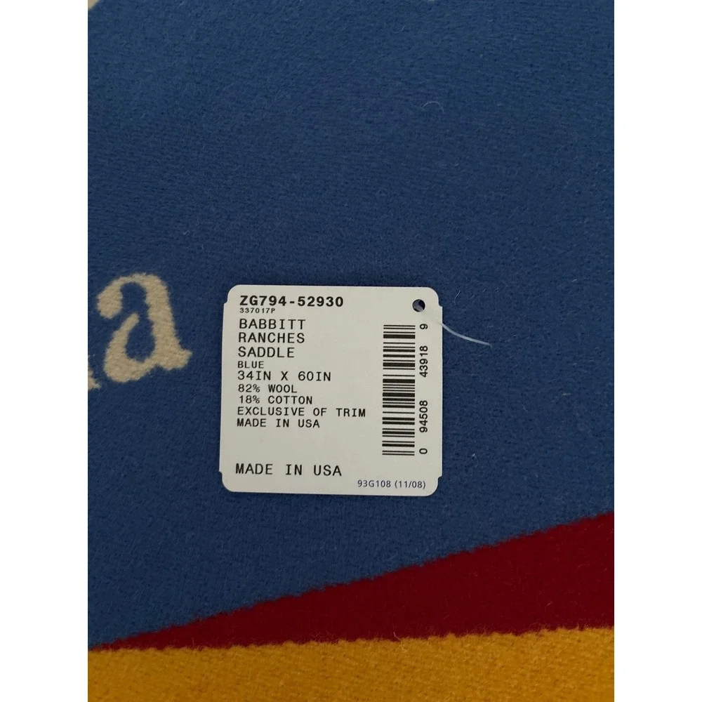 Pendleton‎ Babbitt Ranches Saddle Blanket Wool Flagstaff Arizona Blue 34x60